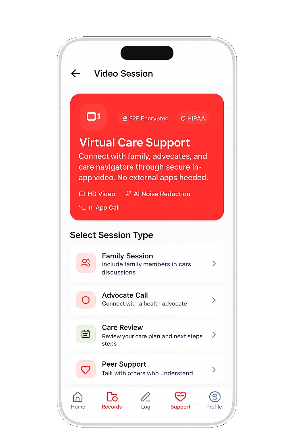 Virtual care screen